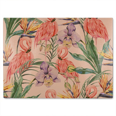 Benjamin Tate Design Tropical Flamingo Glass Chopping Board