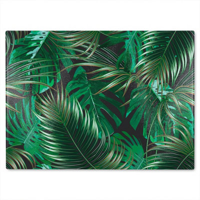B&Q -  Tropical Leaves On Black Glass Chopping Board
