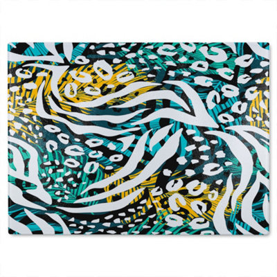 B&Q -  Tropical Leaves & Animal Print Glass Chopping Boarddesigner Style