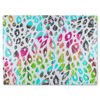 B&Q -  Multi Coloured Leopard Spots Glass Chopping Board