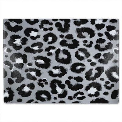 B&Q -  Silver Leopard Print Glass Chopping Board