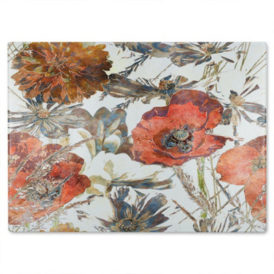 B&Q -  Watercolour Flower Print Glass Chopping Boarddesigner Style