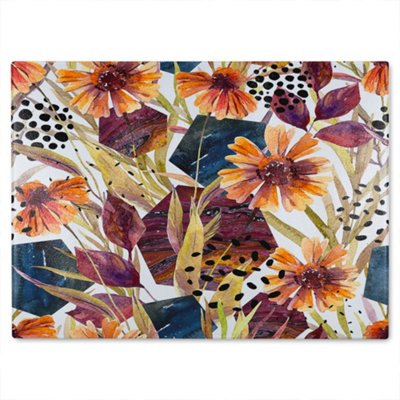 B&Q -  Autumn Geometric Flowers Glass Chopping Boarddesigner Style