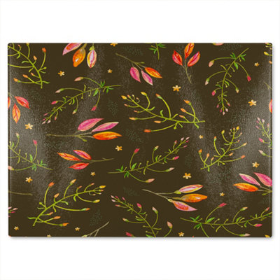 B&Q -  Green Branches Glass Chopping Boarddesigner Style