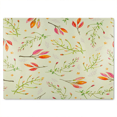 B&Q -  Green Branches On Light Glass Chopping Boarddesigner Style