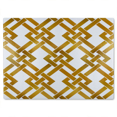 B&Q -  Gold Geometric Chain Glass Chopping Board