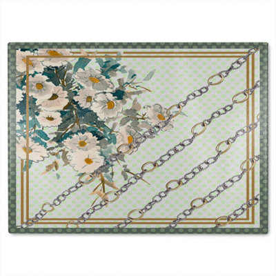 B&Q -  Flowers & Chain Links Glass Chopping Board