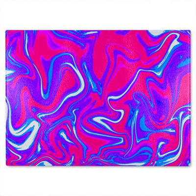 B&Q -  Pink & Blue Marble Glass Chopping Board