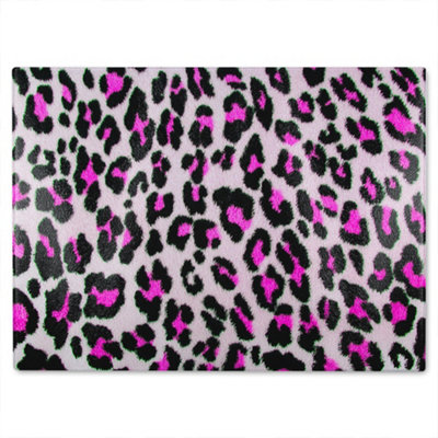 B&Q -  Pink Fluffy Leopard Glass Chopping Boarddesigner Style