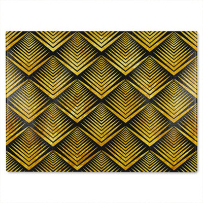 B&Q -  Golden Geometric Flower Pattern Glass Chopping Boarddesigner Style