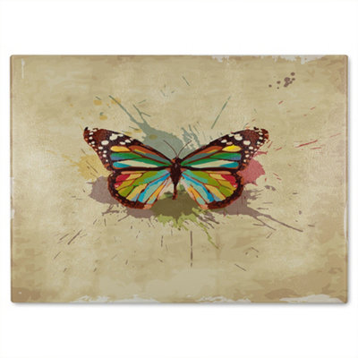 B&Q -  Butterfly & Paint Splats Glass Chopping Board