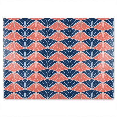 B&Q -  Navy & Pink Geometric Shells Glass Chopping Board