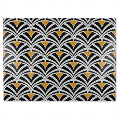 B&Q -  Black & Gold Shells Geometric Glass Chopping Board