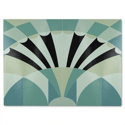B&Q -  Green Geo Arches Glass Chopping Board