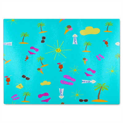 B&Q -  Beach Cartoons Glass Chopping Boarddesigner Style