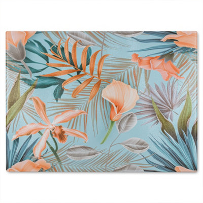 B&Q -  Pink Tropical Flowers Glass Chopping Boarddesigner Style