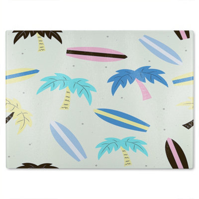 B&Q -  Surf Boards & Palm Trees Glass Chopping Board
