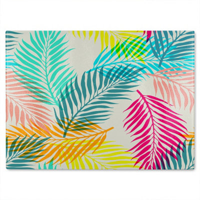 Benjamin Tate Design Multi Coloured Tropical Leaves Glass Chopping Boarddesigner Style from B&Q