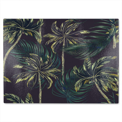 B&Q -  Green Palm On Black Glass Chopping Boarddesigner Style
