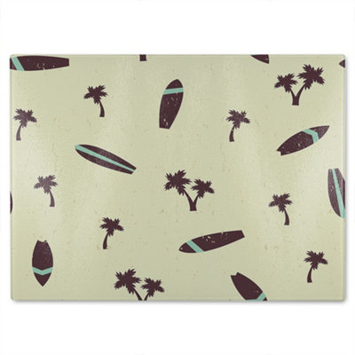 B&Q -  Surf Board & Palm Silhouettes Glass Chopping Board
