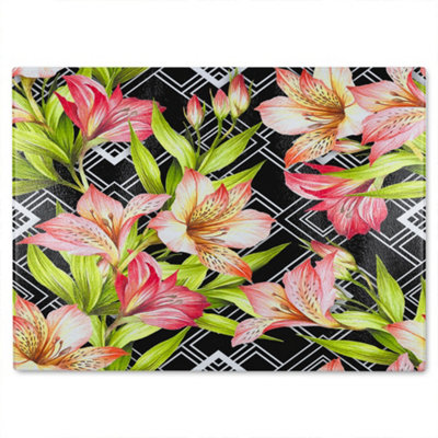 Benjamin Tate Design Bright Plants On Geometric Glass Chopping Board
