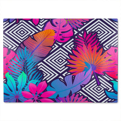 B&Q -  Tropical Geometric Glass Chopping Board