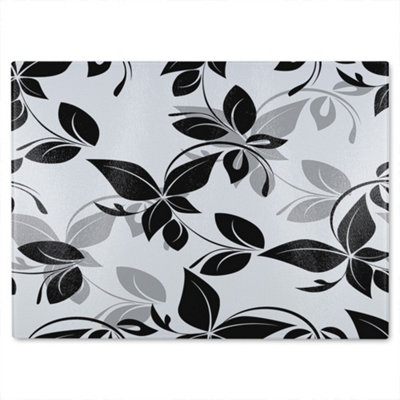 B&Q -  Black & White Floral Glass Chopping Board