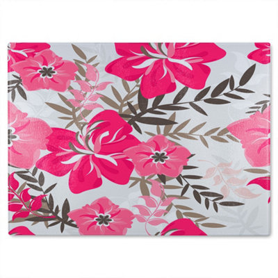 B&Q -  Red & Pink Floral Glass Chopping Boarddesigner Style