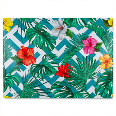 Benjamin Tate Design Tropical Leaves & Geometrics Glass Chopping Boarddesigner Style from B&Q