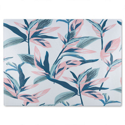 B&Q -  Winter Pink & Blue Flowers Glass Chopping Boarddesigner Style