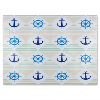 B&Q -  Nautical Elements On Striped Glass Chopping Board