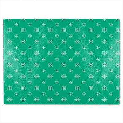 B&Q -  Nautical Elements On Green Glass Chopping Board