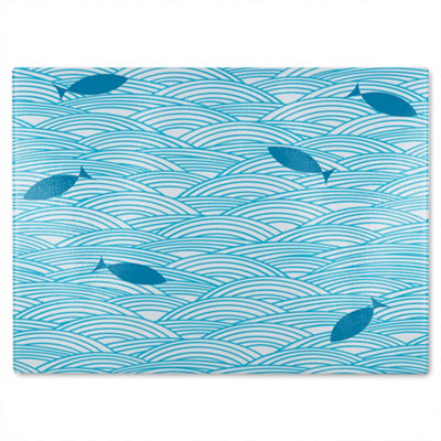 Benjamin Tate Design Waves & Fish Glass Chopping Board