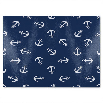 B&Q -  Anchors On Navy Glass Chopping Boarddesigner Style