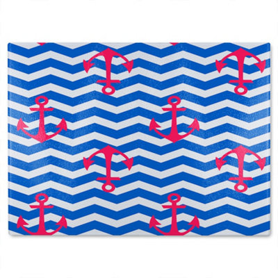 Benjamin Tate Design Anchors On Zig Zag Stripes Glass Chopping Board from B&Q