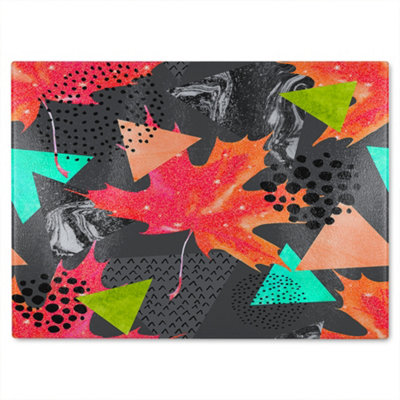 Benjamin Tate Design Maple Leaf Geometrics Glass Chopping Boarddesigner Style from B&Q