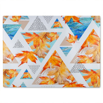 B&Q -  Autumn Geometrics With Maple Leaves Glass Chopping Boarddesigner Style