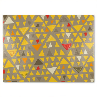 B&Q -  Yellow Geometric Triangles Glass Chopping Board