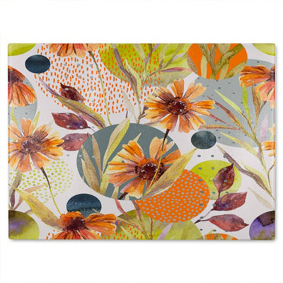 B&Q -  Autumn Flowers Glass Chopping Boarddesigner Style