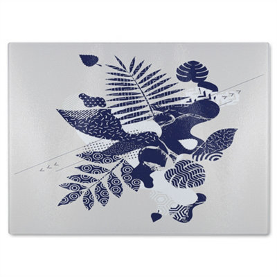 B&Q -  Prints Of Navy Autumn Leaves Glass Chopping Board