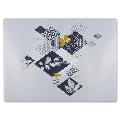 B&Q -  Geometric Squares & Leaves Glass Chopping Boarddesigner Style