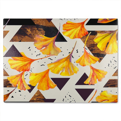 B&Q -  Orange Flowers And Triangles Glass Chopping Boarddesigner Style