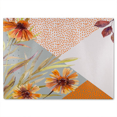 Benjamin Tate Design Autumn Geometric Shapes And Flowers Glass Chopping Boarddesigner Style from B&Q