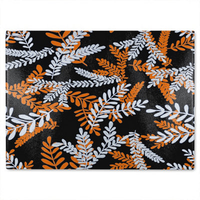 B&Q -  White & Orange Olive Leaves Glass Chopping Boarddesigner Style