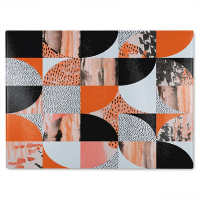 B&Q -  Geometric Circles In Autumn Colours Glass Chopping Boarddesigner Style