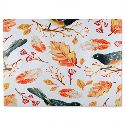 Benjamin Tate Design Birds & Leaves In Autumn Glass Chopping Boarddesigner Style from B&Q