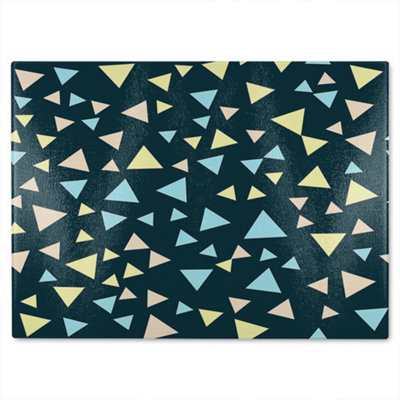 B&Q -  Yellow & Blue Triangles Glass Chopping Board