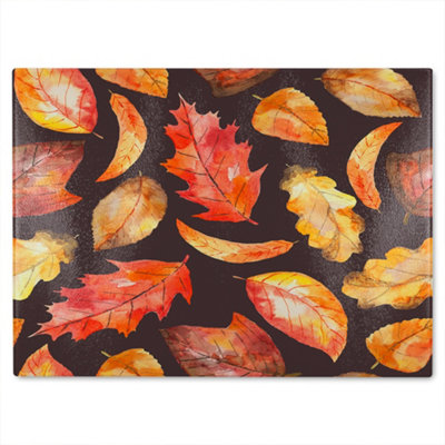 Benjamin Tate Design Autumn Leaves On Black Glass Chopping Boarddesigner Style from B&Q