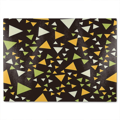 B&Q -  Yellow Green Triangles Glass Chopping Boarddesigner Style
