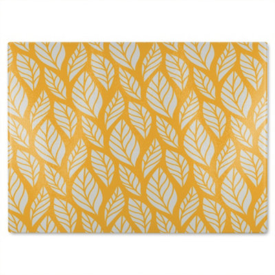 B&Q -  White Leaf Pattern On Orange Glass Chopping Boarddesigner Style